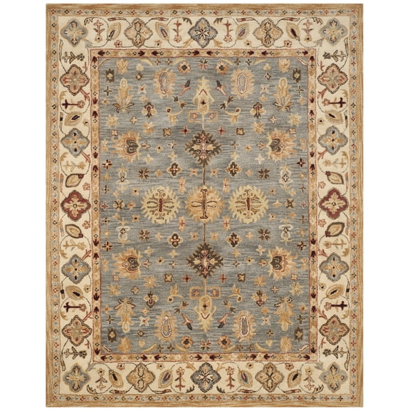 SAFAVIEH Antiquity Langston Floral Bordered Wool Area Rug, Blue/Ivory, 9'6" x 13'6"