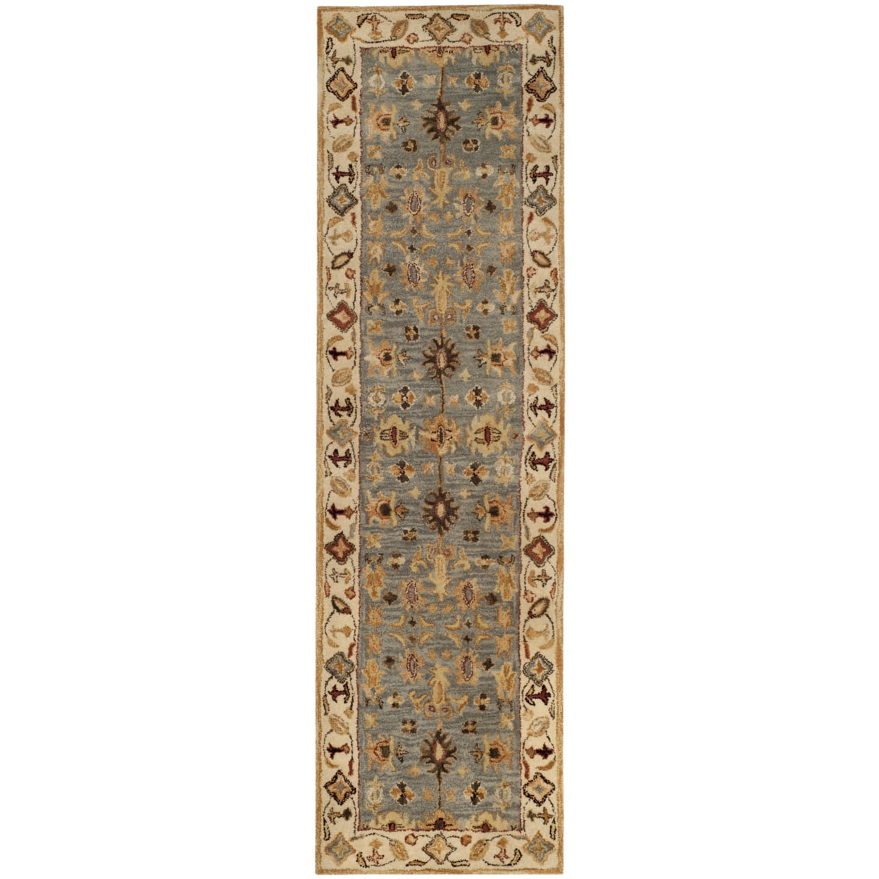Antiquity Blue and Ivory Handmade Wool Runner Rug