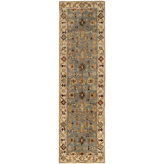 SAFAVIEH Antiquity Langston Floral Bordered Wool Runner Rug, Blue/Ivory, 2'3" x 12'