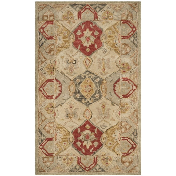 SAFAVIEH Antiquity Lennox Bordered Wool Area Rug, Beige/Multi, 3' x 5'