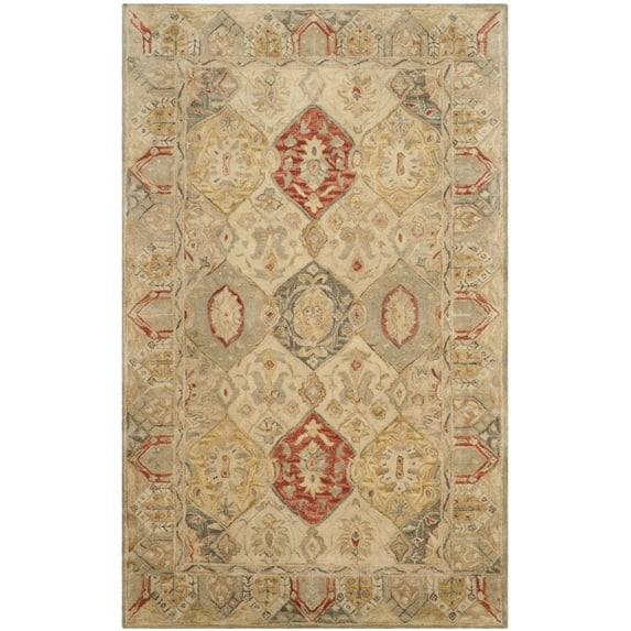 SAFAVIEH Antiquity Lennox Bordered Wool Area Rug, Beige/Multi, 6' x 9'