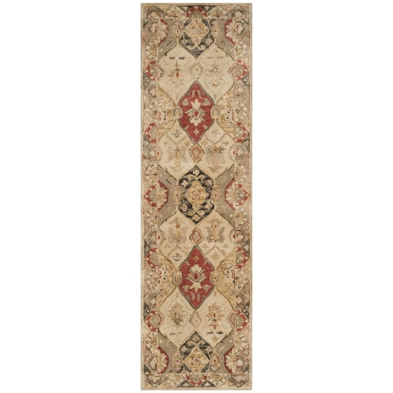 SAFAVIEH Antiquity Lennox Bordered Wool Runner Rug, Beige/Multi, 2'3" x 12'
