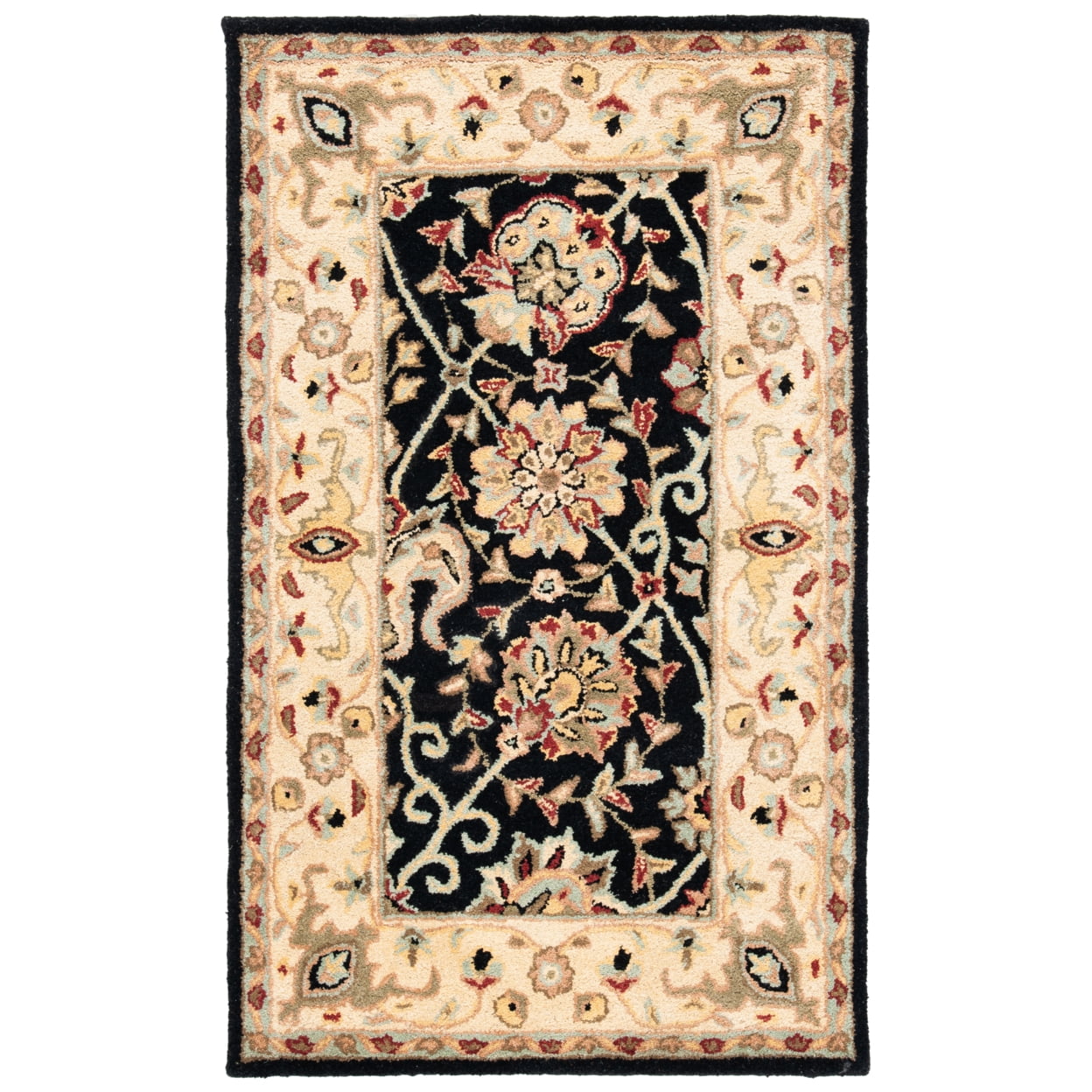 Handmade Tufted Black Wool 36" Reversible Area Rug