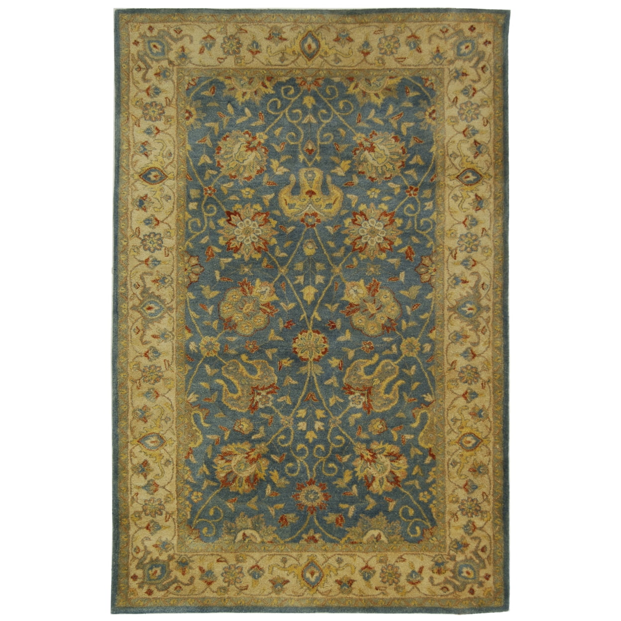 Elegant Antiquity Blue Wool 4' x 6' Hand-Tufted Area Rug