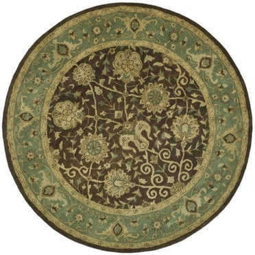 SAFAVIEH Antiquity Lilibeth Traditional Floral Wool Area Rug, Brown/Green, 8' x 8' Round