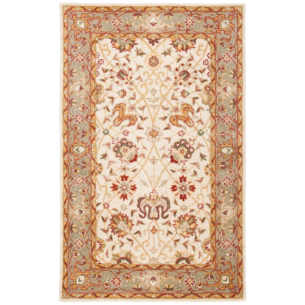 Ivory and Gray Handmade Wool Tufted Area Rug, 4' x 6'