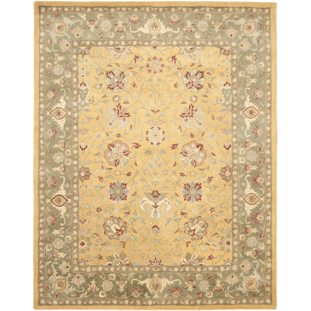Antiquity Gold and Green Hand-Tufted Wool Runner Rug