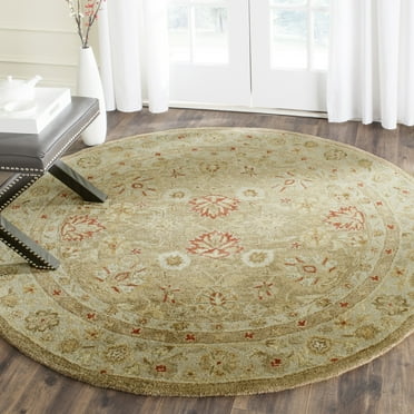 SAFAVIEH Antiquity Lorraine Floral Bordered Wool Area Rug, Brown/Beige, 6' x 6' Round