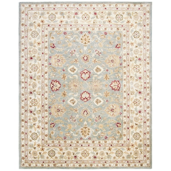 SAFAVIEH Antiquity Lorraine Floral Bordered Wool Area Rug, Grey Blue/Beige, 11' x 16'