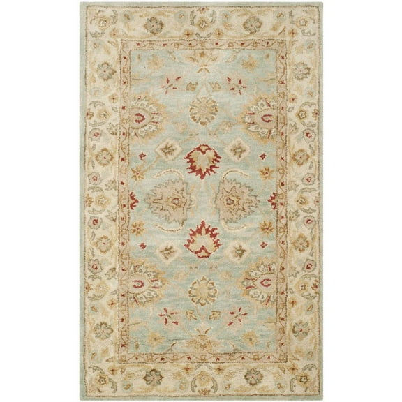 SAFAVIEH Antiquity Lorraine Floral Bordered Wool Area Rug, Grey Blue/Beige, 3' x 5'