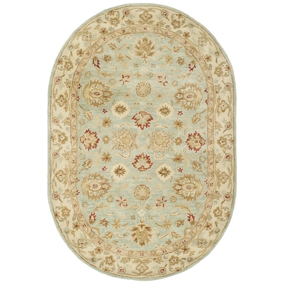 SAFAVIEH Antiquity Lorraine Floral Bordered Wool Area Rug, Grey Blue/Beige, 4'6" x 6'6" Oval
