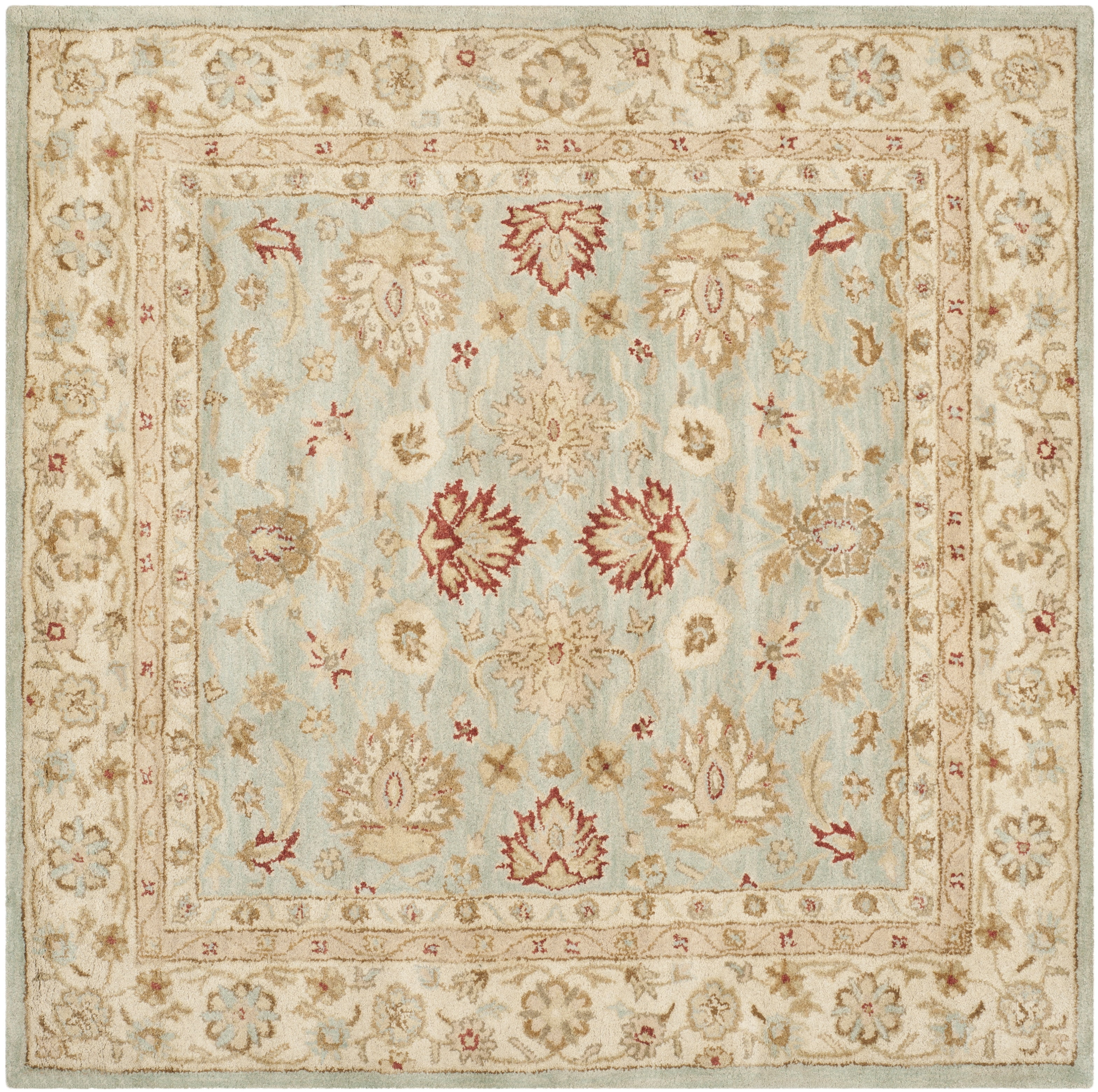 Hand-Tufted Premium Wool Square Rug in Grey Blue and Beige
