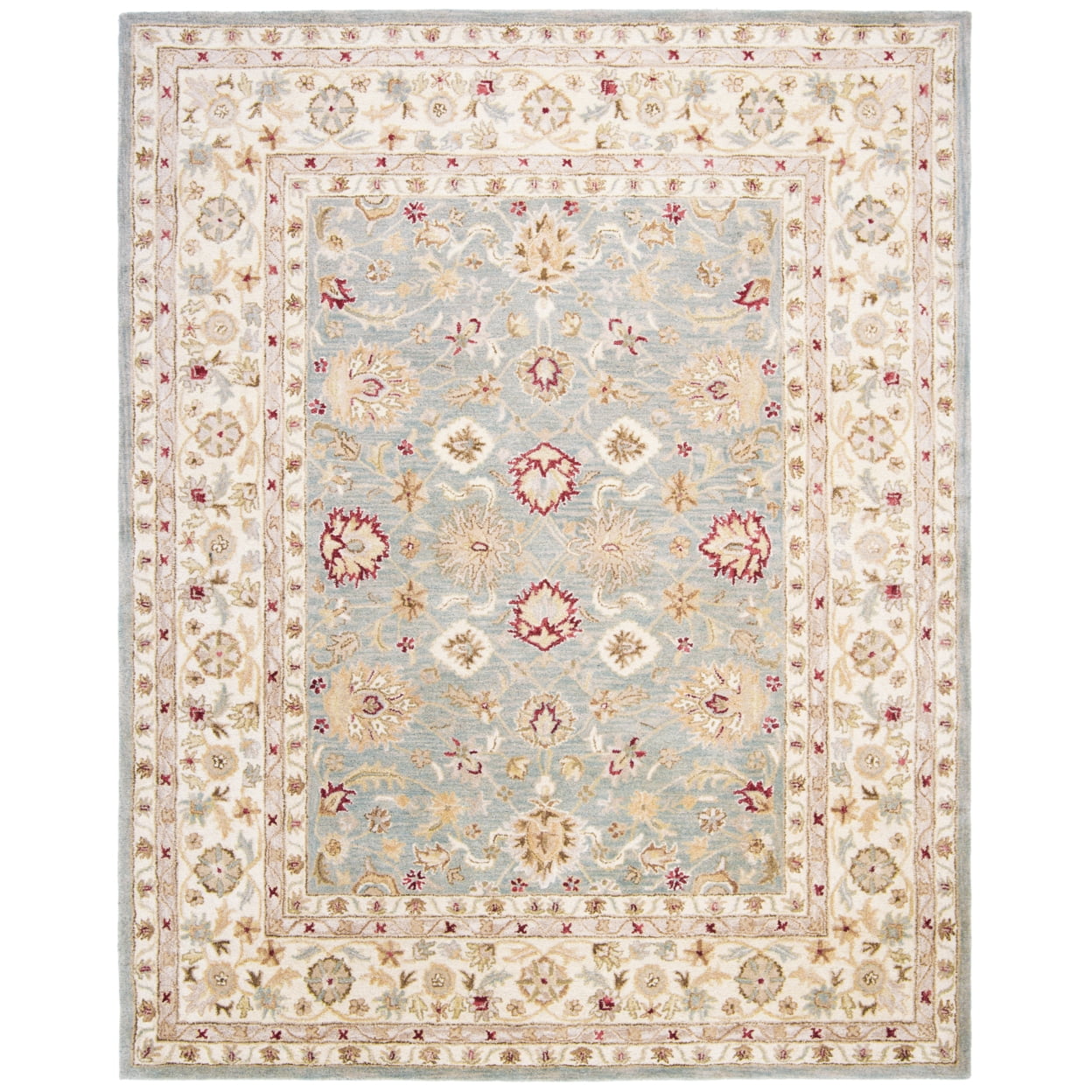 Hand-Tufted Premium Wool Square Rug in Grey Blue and Beige