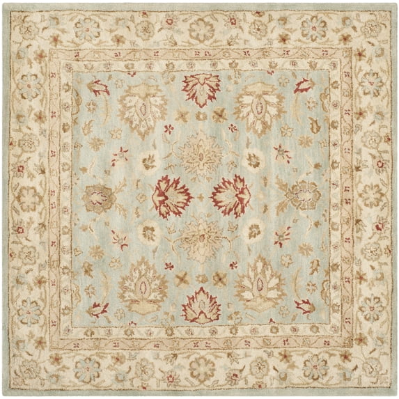 SAFAVIEH Antiquity Lorraine Floral Bordered Wool Area Rug, Grey Blue/Beige, 6' x 6' Square