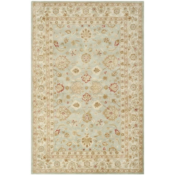 SAFAVIEH Antiquity Lorraine Floral Bordered Wool Area Rug, Grey Blue/Beige, 6' x 9'