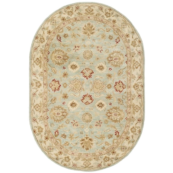 SAFAVIEH Antiquity Lorraine Floral Bordered Wool Area Rug, Grey Blue/Beige, 7'6" x 9'6" Oval