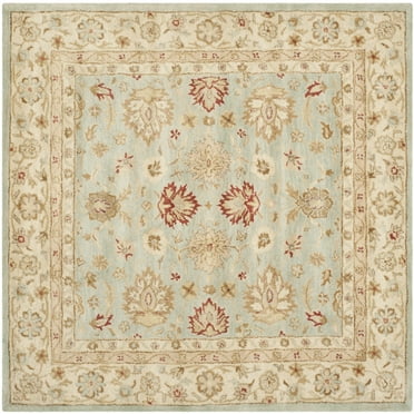 SAFAVIEH Antiquity Lorraine Floral Bordered Wool Area Rug, Grey Blue/Beige, 8' x 8' Square