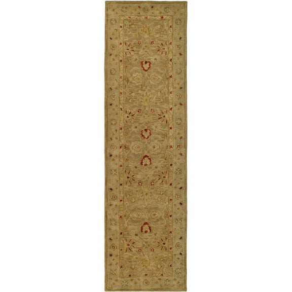 SAFAVIEH Antiquity Lorraine Floral Bordered Wool Runner Rug, Brown/Beige, 2'3" x 14'