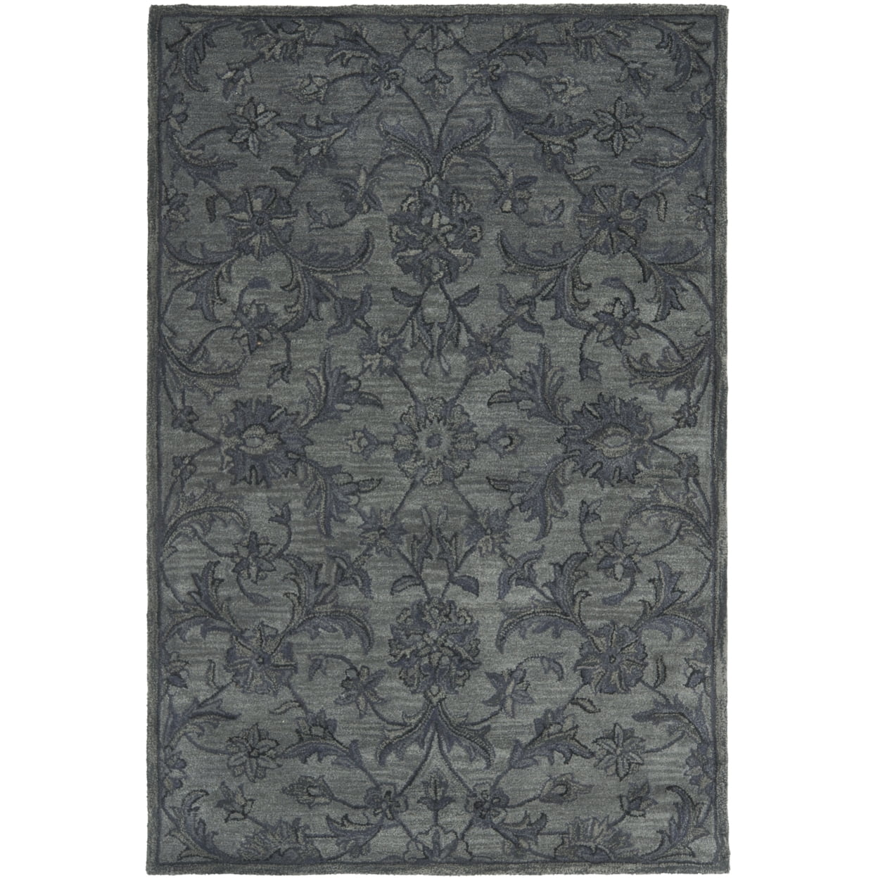 Handmade Gray Wool Persian Floral 4' x 6' Area Rug