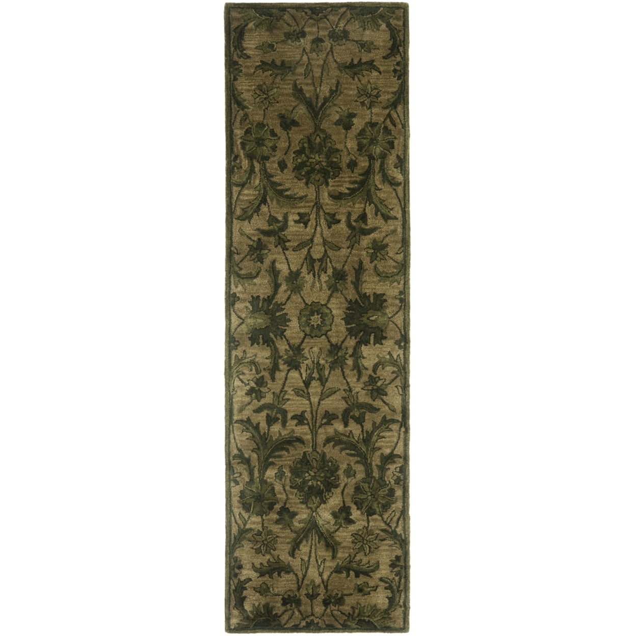 Handmade Olive Green Wool Tufted Runner Rug 2'3" x 8'