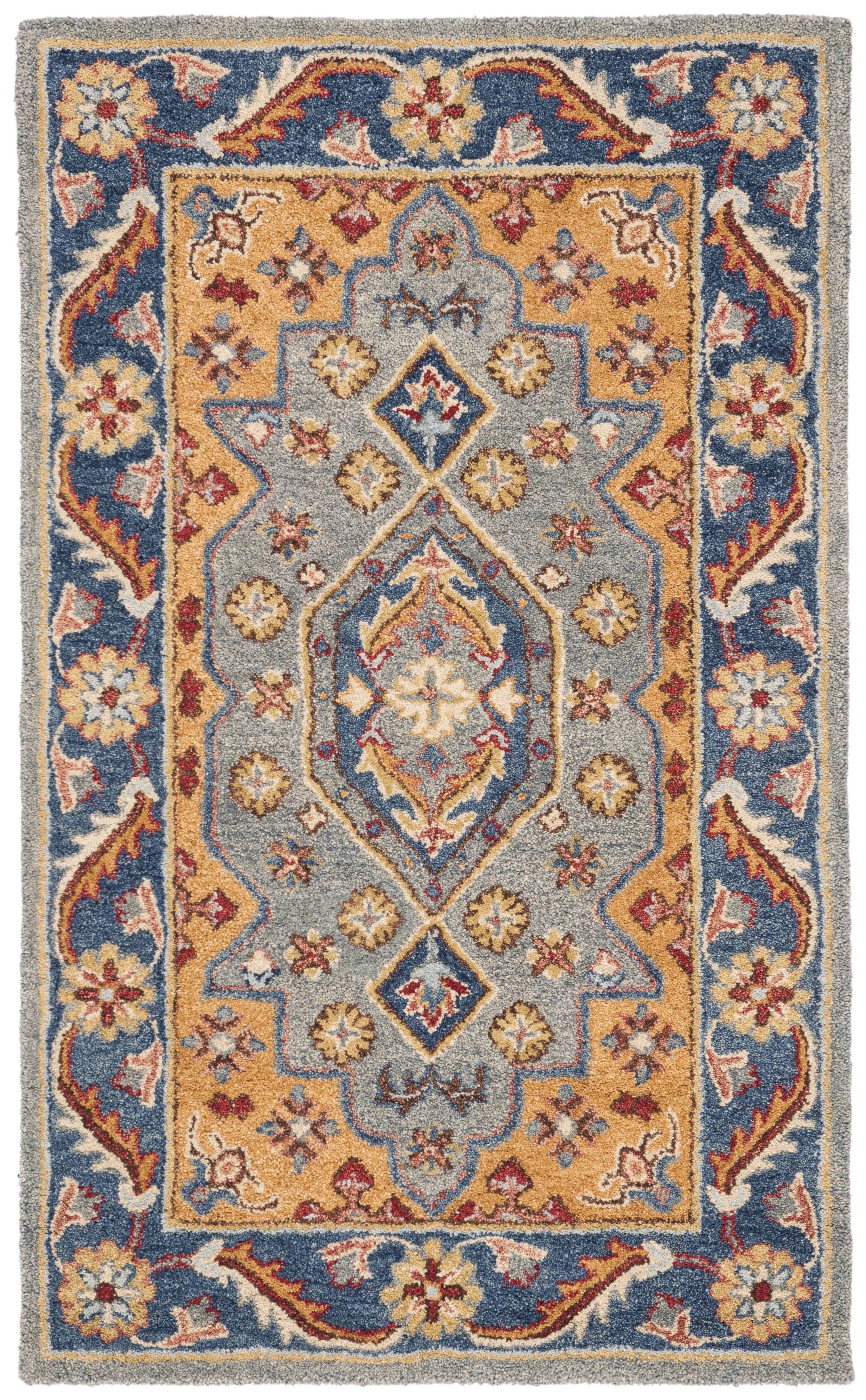 Hand-Tufted Blue and Gold Wool Area Rug 3' x 5'