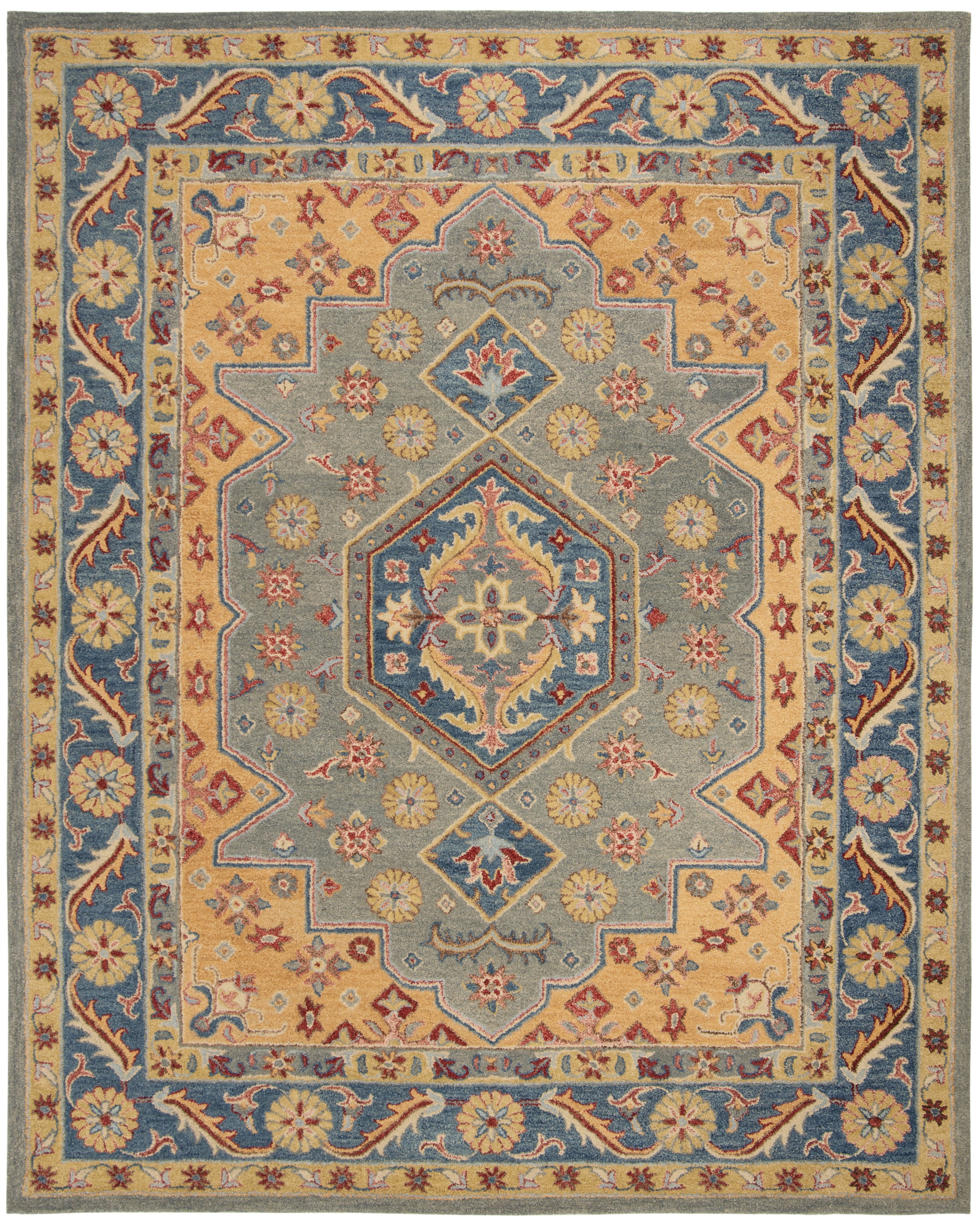 Handmade Blue and Gold Wool 8' x 10' Area Rug