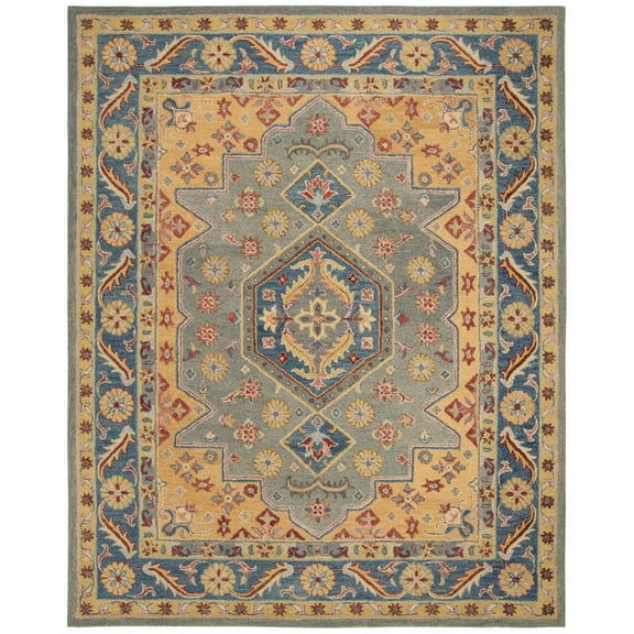 SAFAVIEH Antiquity Napier Traditional Wool Area Rug, Blue/Gold, 8' x 10'