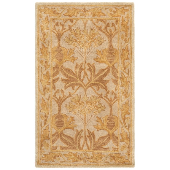 SAFAVIEH Antiquity Rachelle Floral Bordered Wool Area Rug, Beige/Gold, 4' x 6'