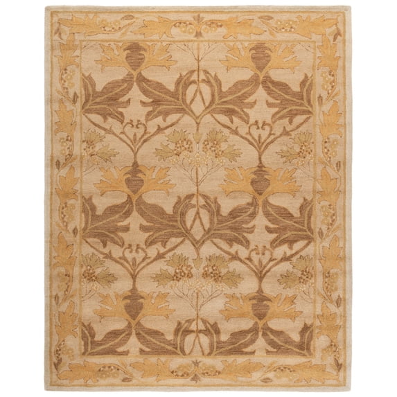 SAFAVIEH Antiquity Rachelle Floral Bordered Wool Area Rug, Beige/Gold, 8'3" x 11'