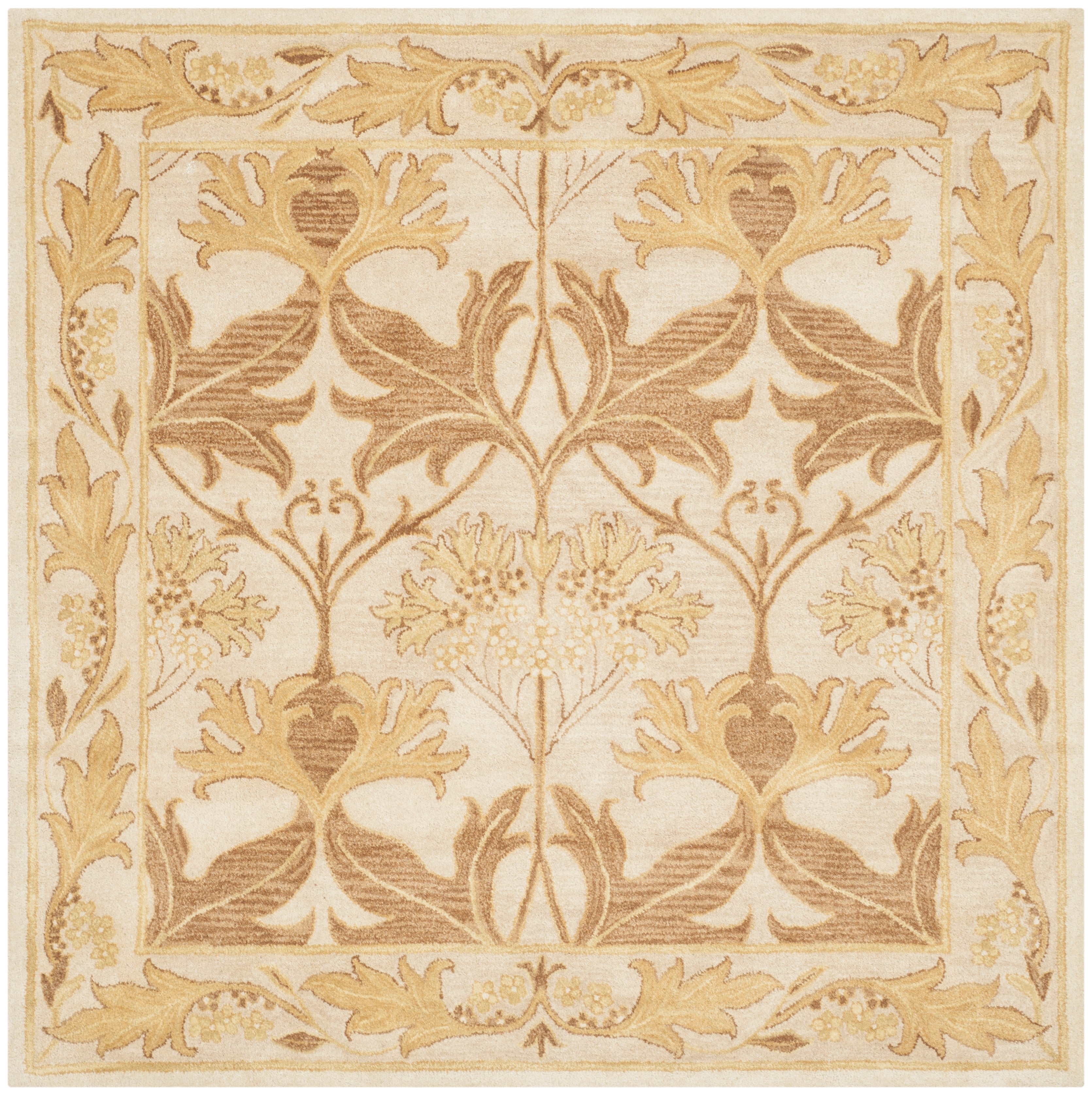 SAFAVIEH Antiquity Rachelle Floral Wool Area Rug, Beige/Gold, 6' x 6' Square
