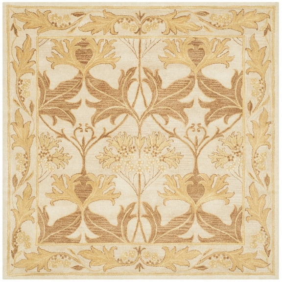 SAFAVIEH Antiquity Rachelle Floral Wool Area Rug, Beige/Gold, 6' x 6' Square