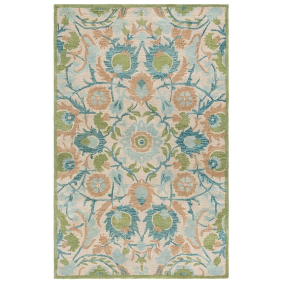 SAFAVIEH Antiquity Raschelle Oriental Wool Area Rug, Ivory/Green, 5' x 8'