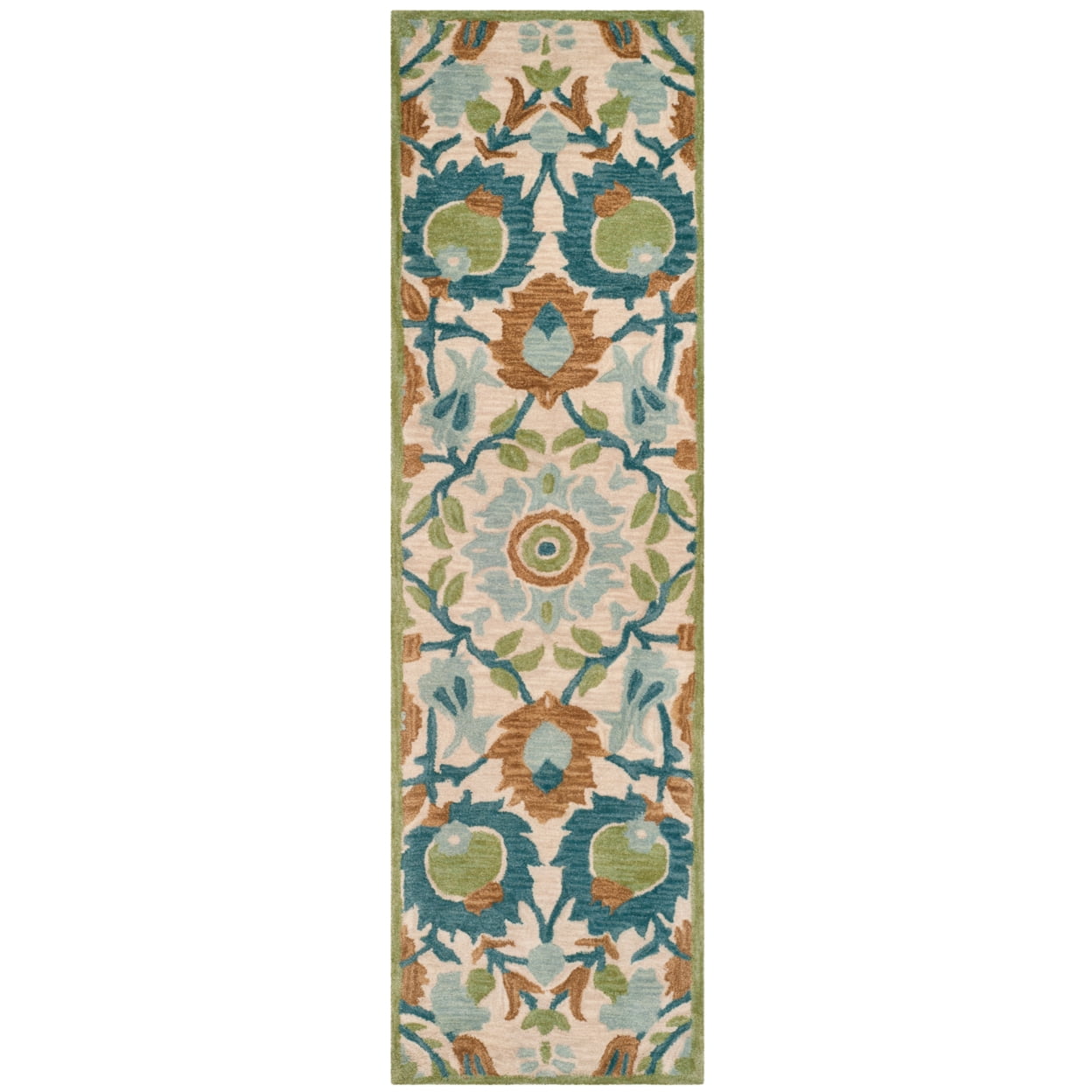 Ivory and Green Hand Tufted Wool Floral Rug