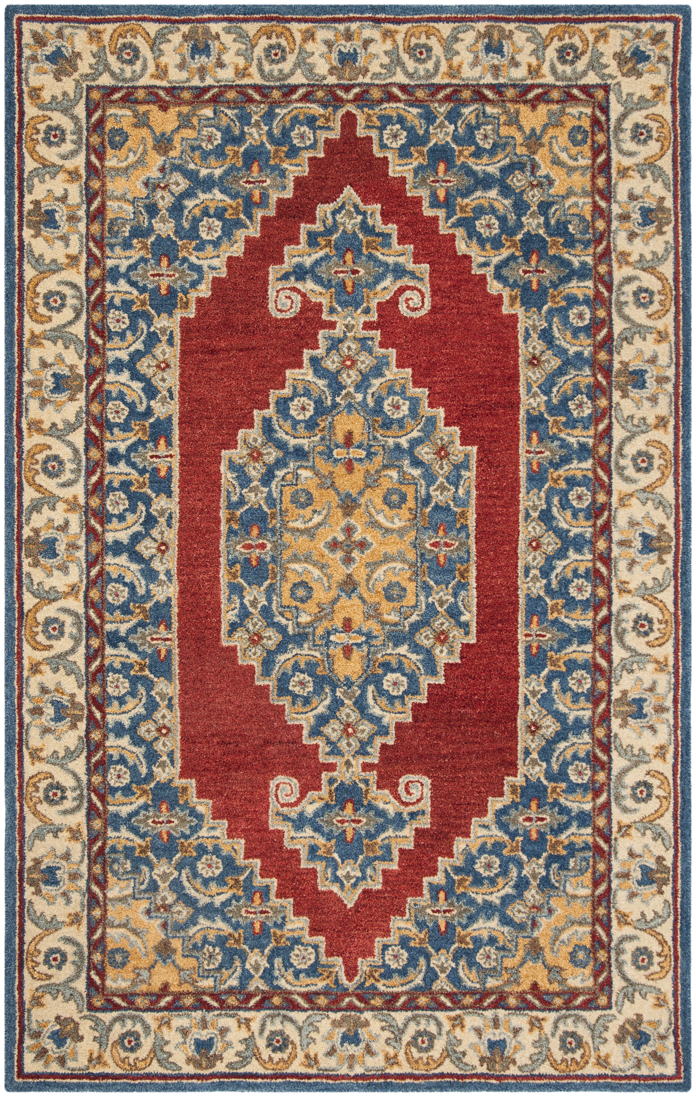 Heirloom Blue and Red Square Tufted Wool Rug 6' x 6'