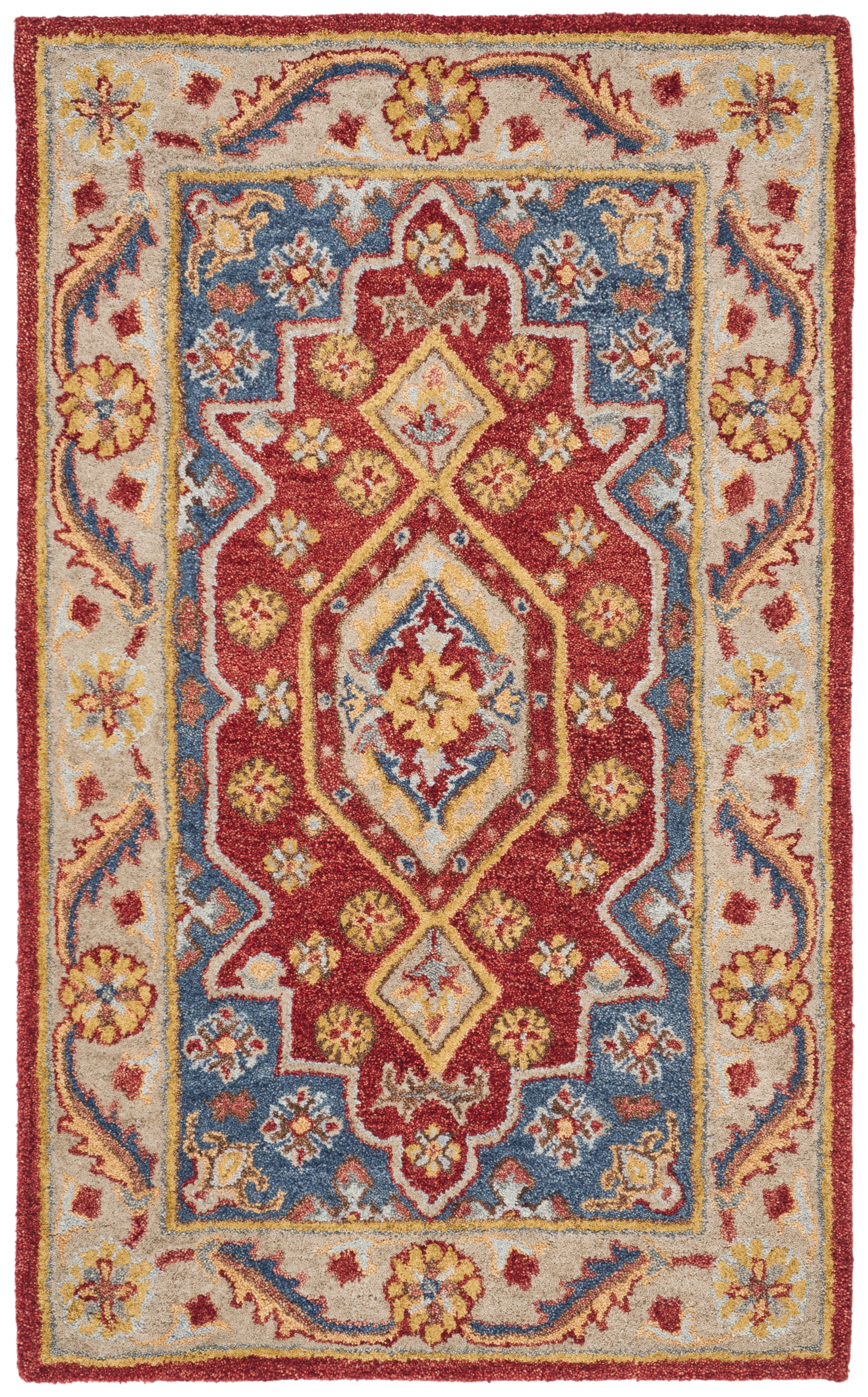 SAFAVIEH Antiquity Steve Traditional Wool Area Rug, Red/Blue, 2' x 3'