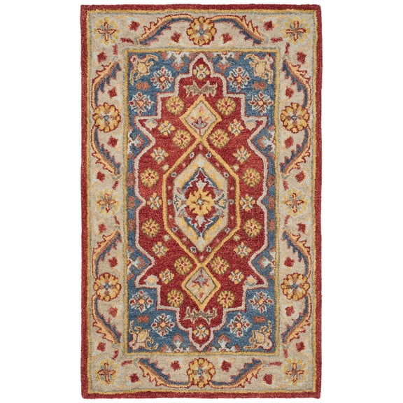 SAFAVIEH Antiquity Steve Traditional Wool Area Rug, Red/Blue, 3' x 5'