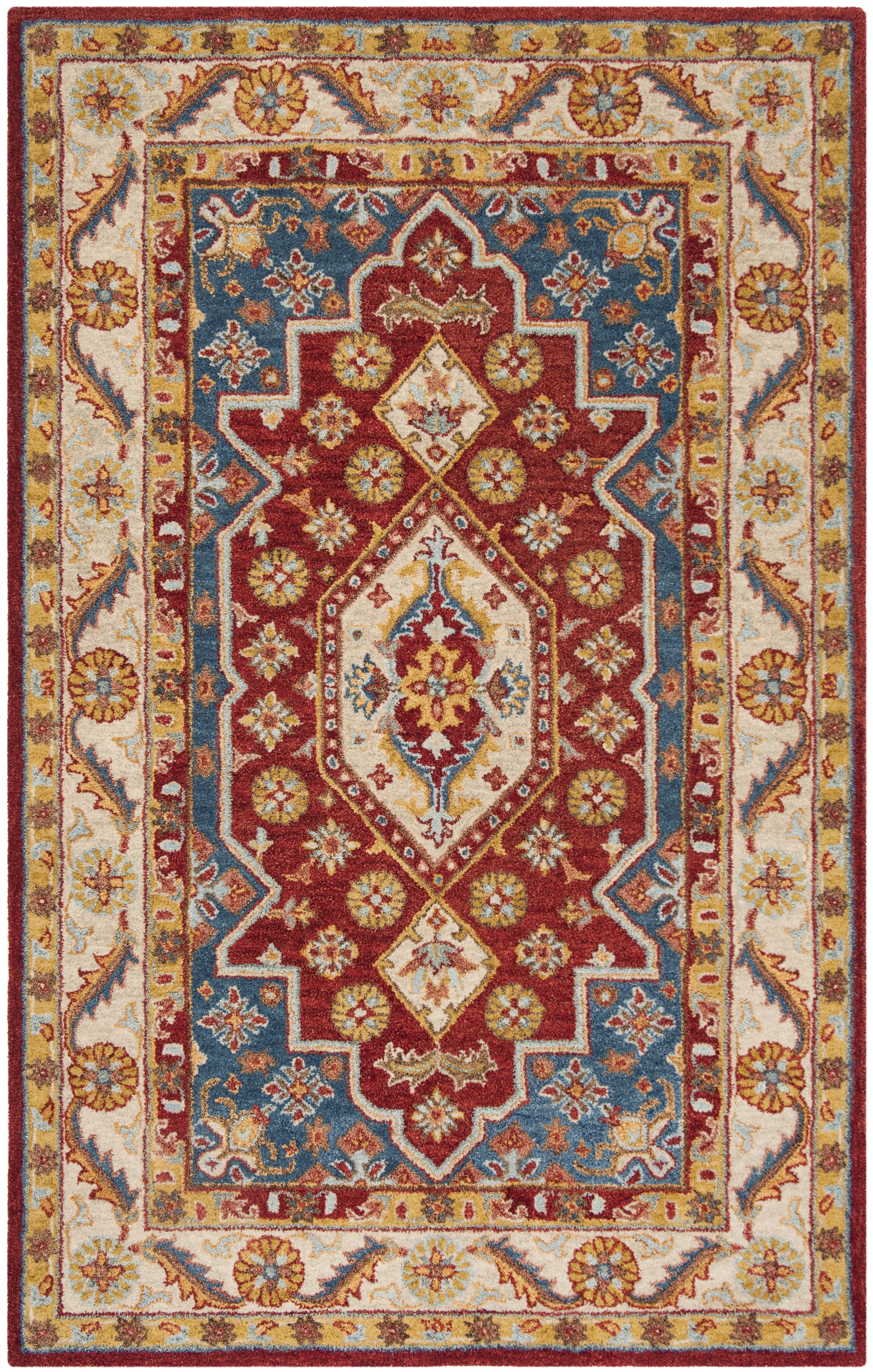 SAFAVIEH Antiquity Steve Traditional Wool Area Rug, Red/Blue, 6' x 9'