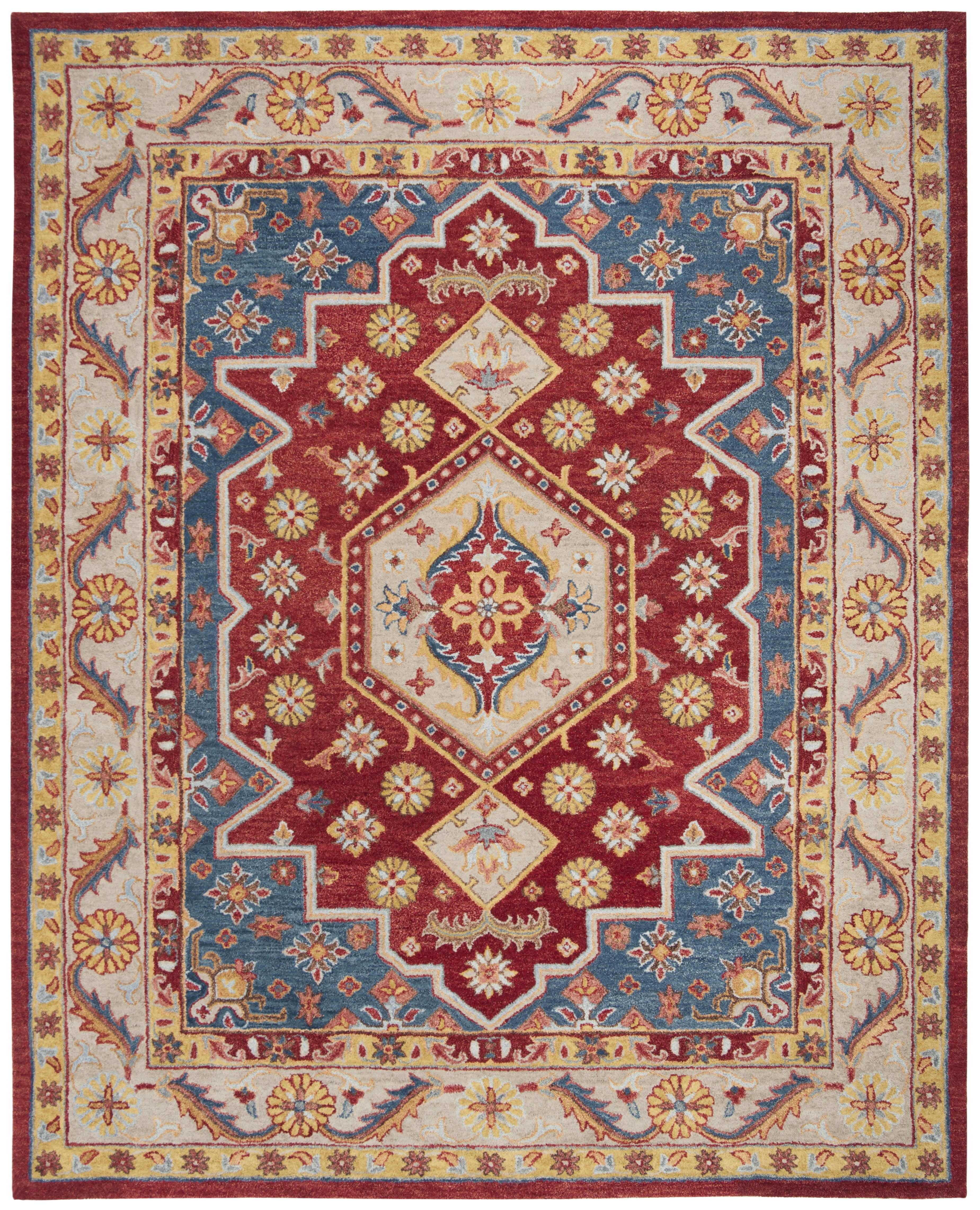 Antiquity Red and Blue Hand-Tufted Wool Area Rug
