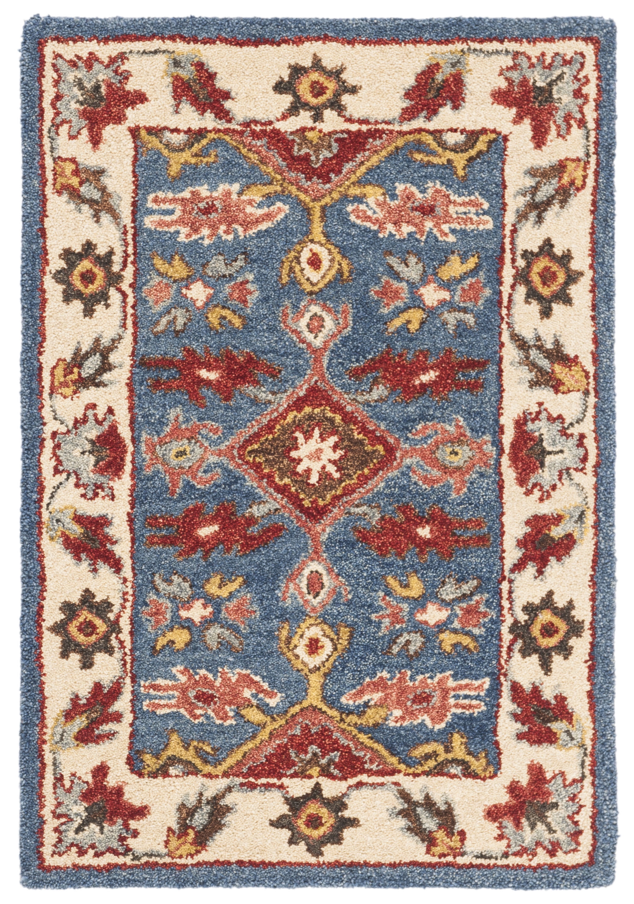 Handmade Blue and Red Wool Tufted Area Rug 2' x 3'