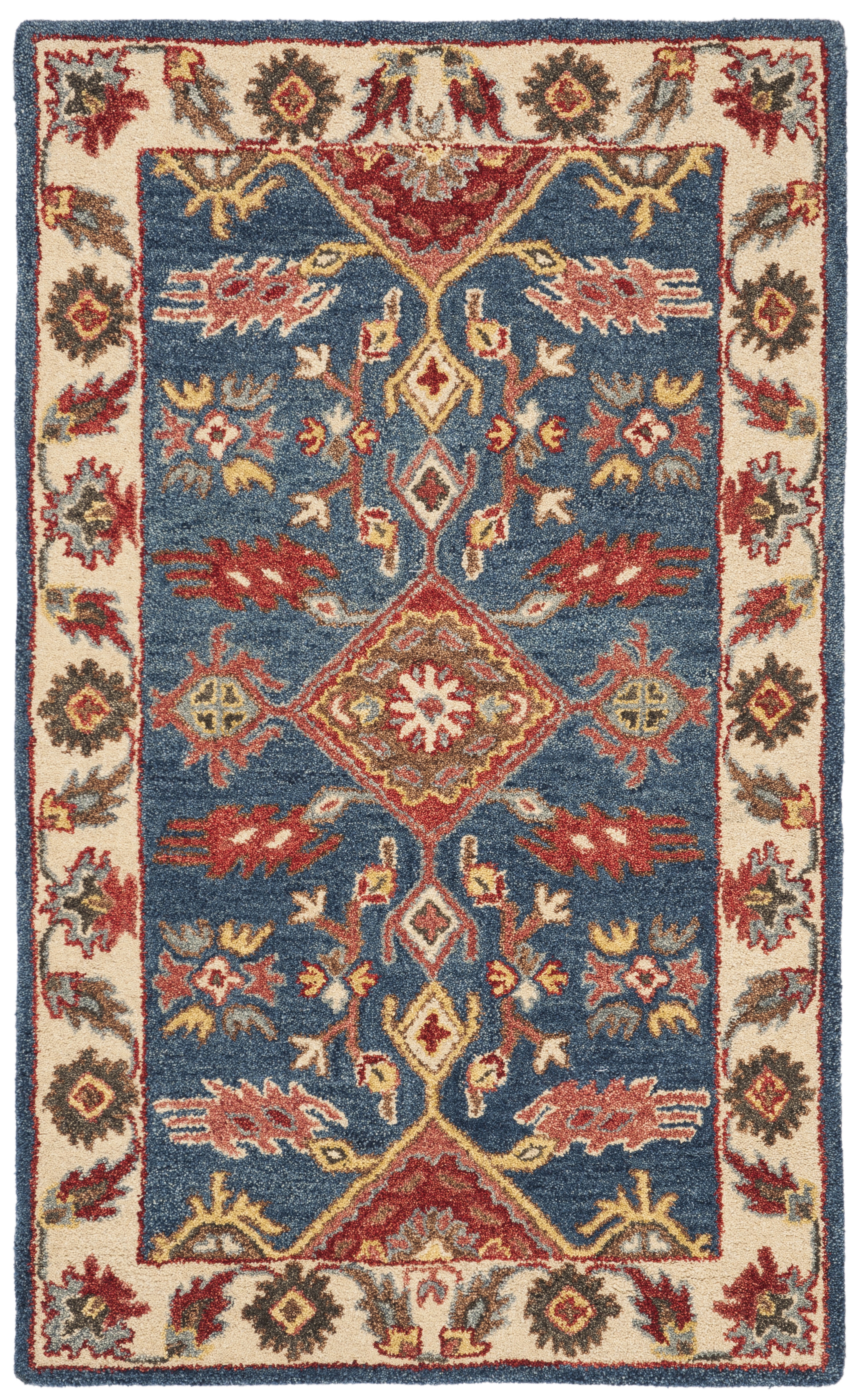 Blue and Red Hand-Tufted Wool 4' x 6' Area Rug
