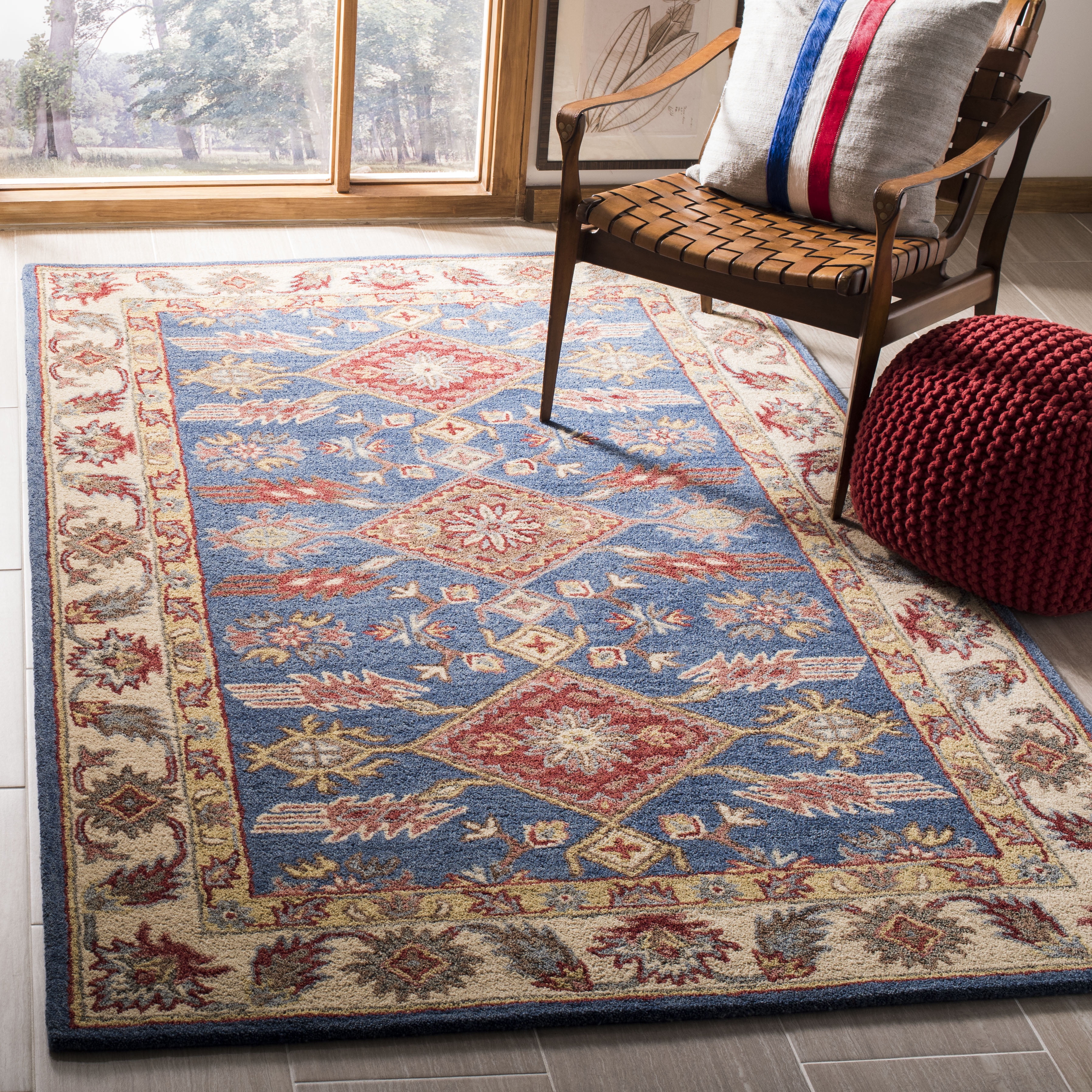Handmade Blue and Red Wool Tufted 6' x 9' Area Rug