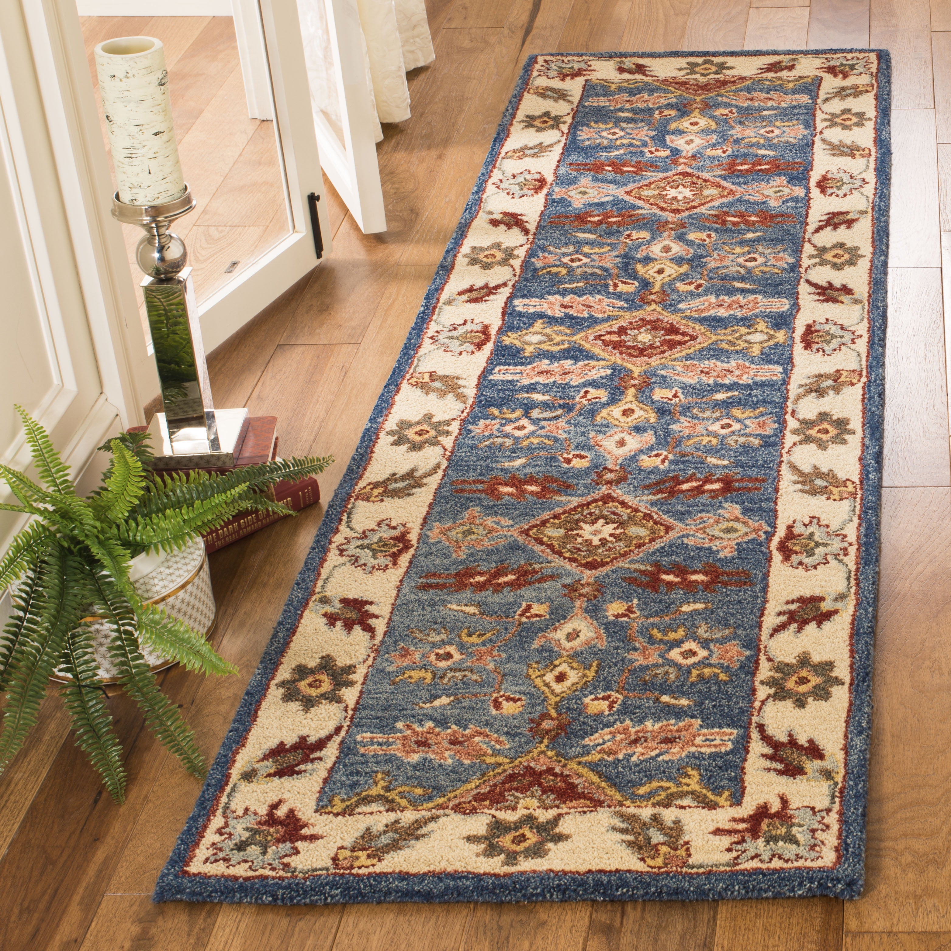 Elegant Heirloom Blue Wool 27" Tufted Runner Rug