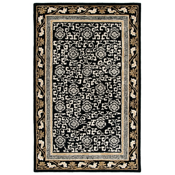 SAFAVIEH Antiquity Tiarnan Oriental Wool Area Rug, Black/Ivory, 4' x 6'