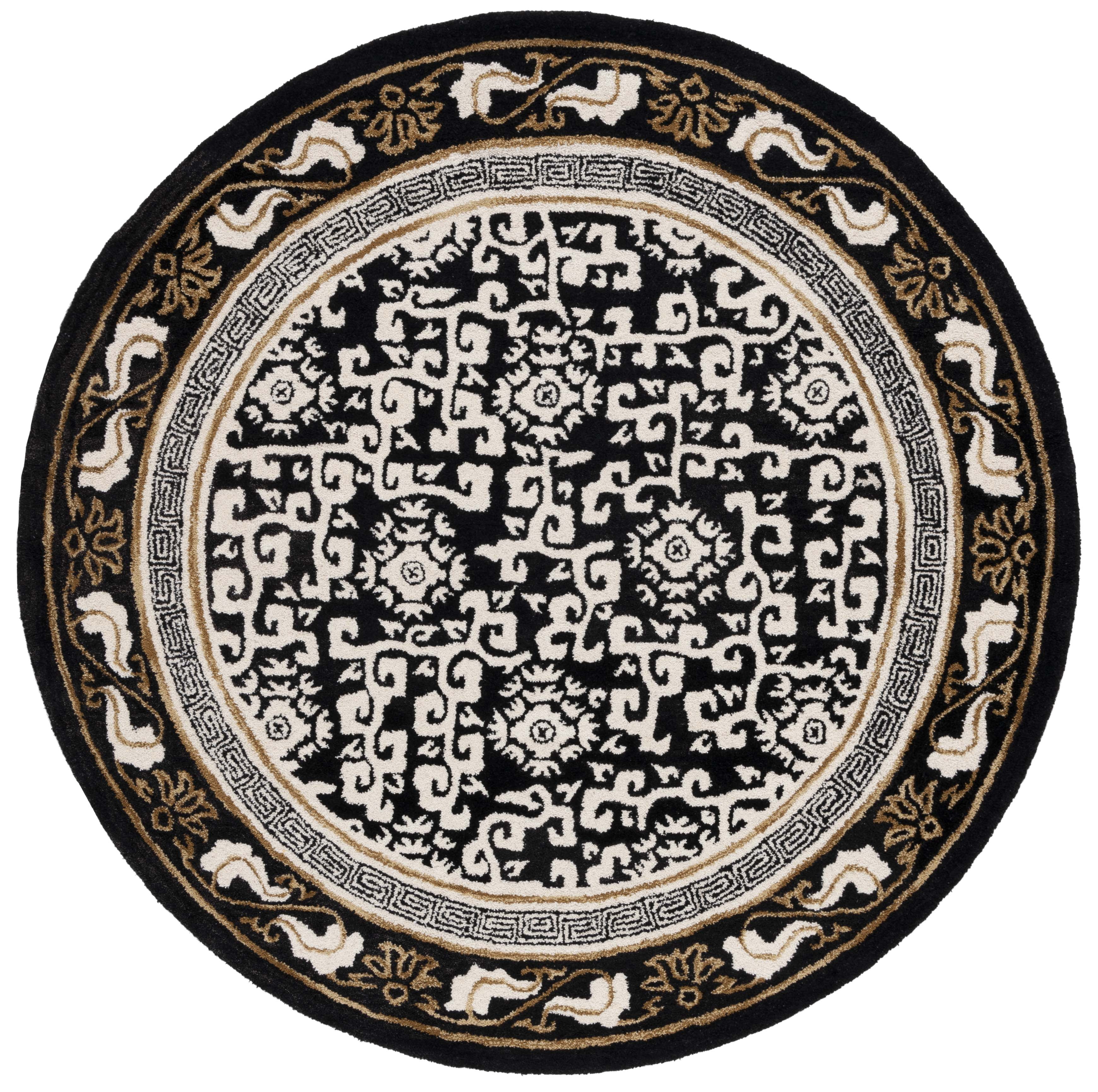 SAFAVIEH Antiquity Tiarnan Oriental Wool Area Rug, Black/Ivory, 6' x 6' Round