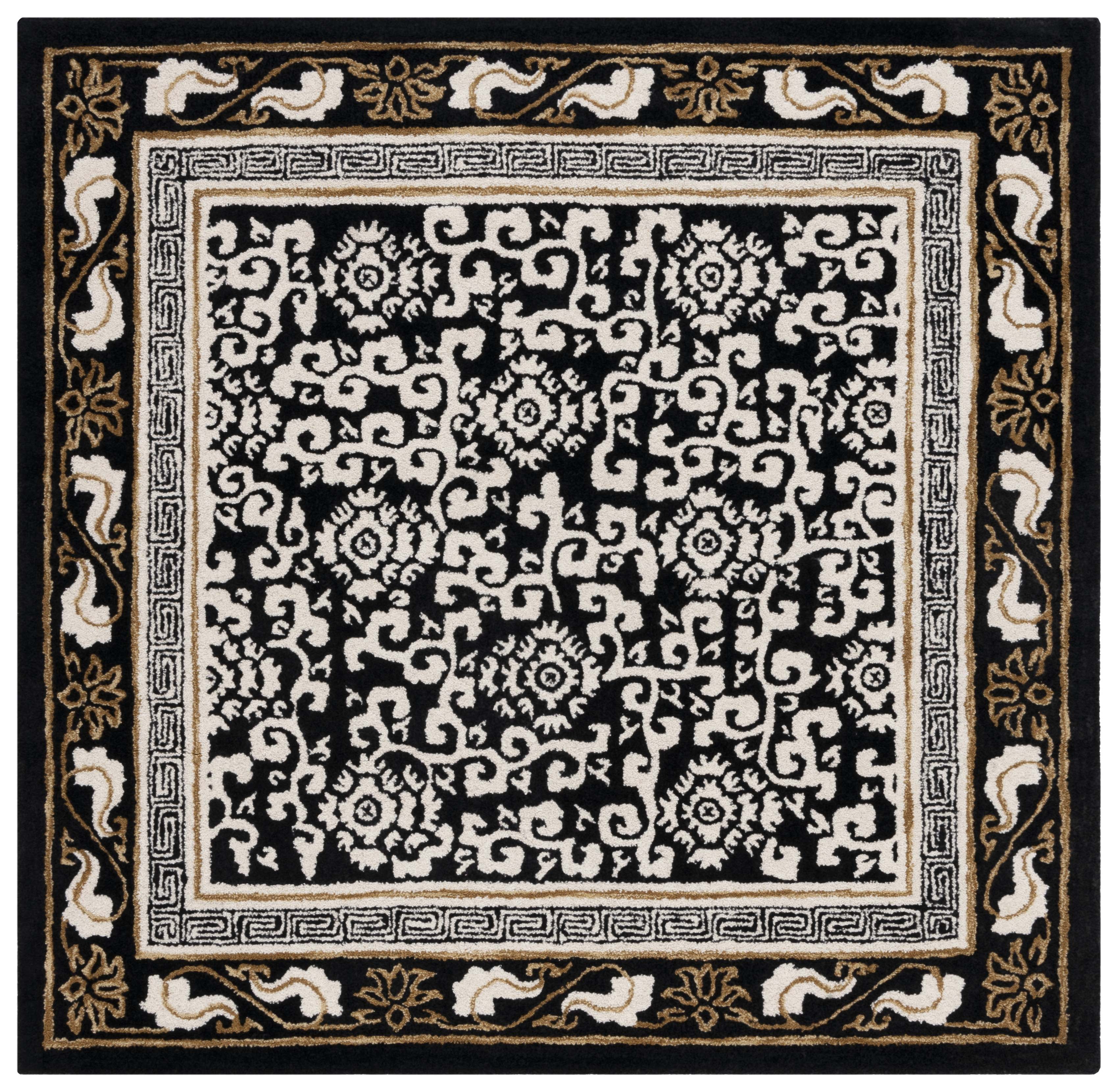 SAFAVIEH Antiquity Tiarnan Oriental Wool Area Rug, Black/Ivory, 6' x 6' Square