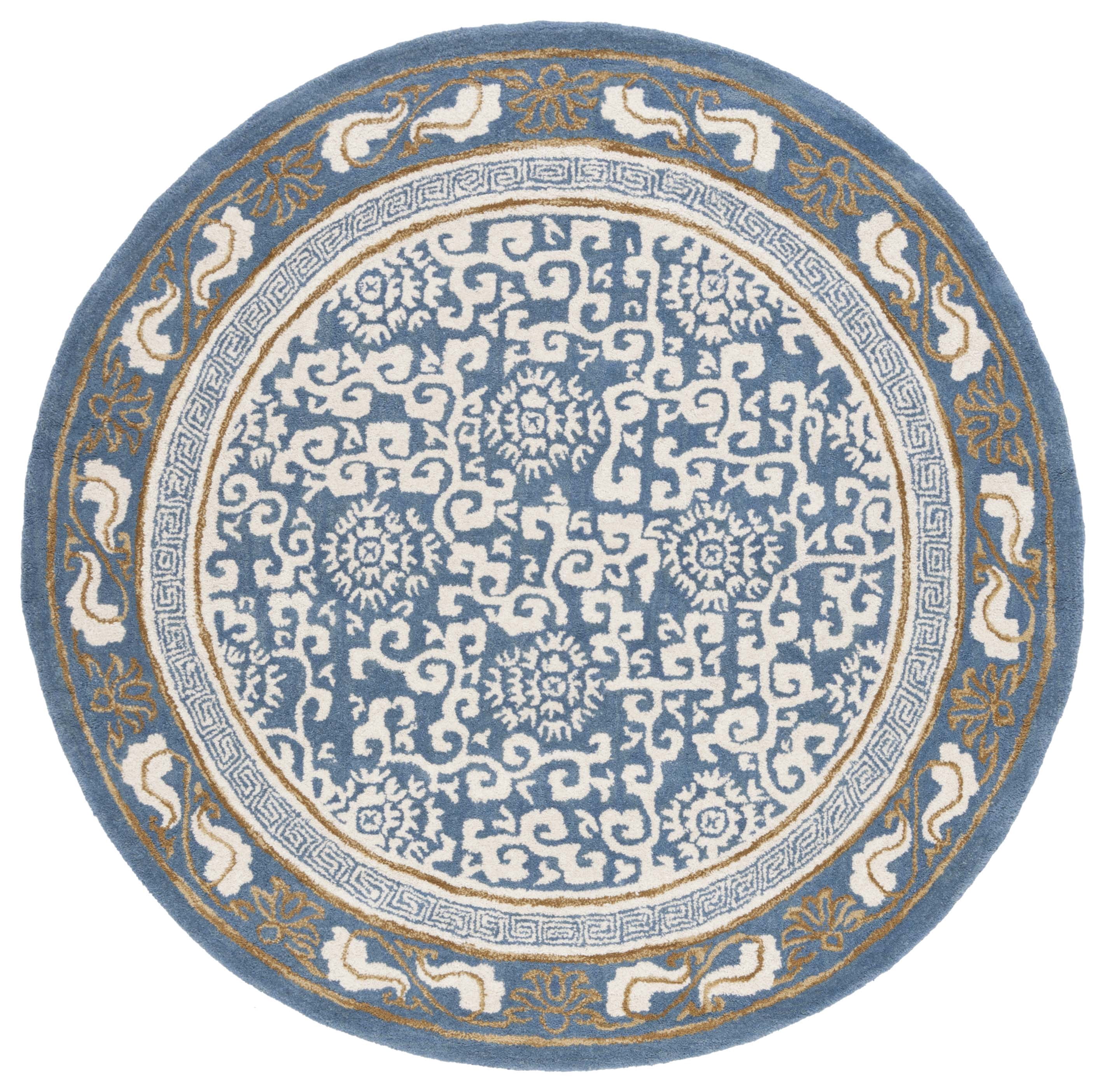 SAFAVIEH Antiquity Tiarnan Oriental Wool Area Rug, Blue/Ivory, 6' x 6' Round