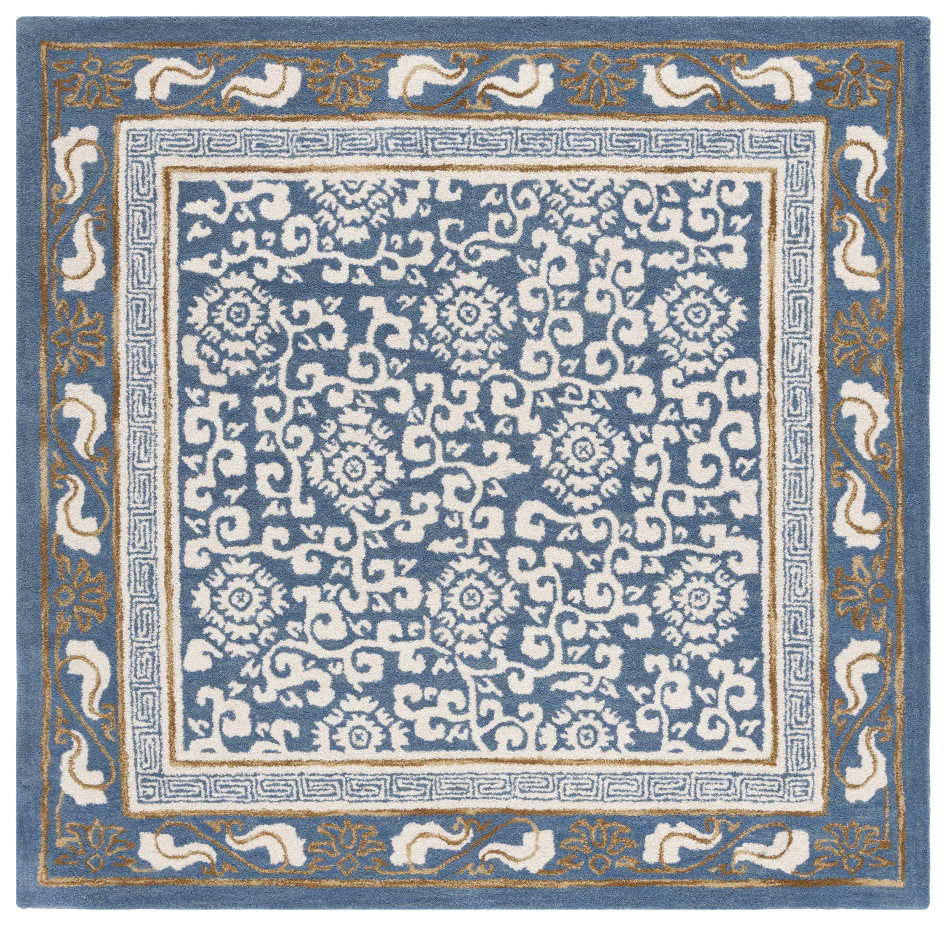 SAFAVIEH Antiquity Tiarnan Oriental Wool Area Rug, Blue/Ivory, 6' x 6' Square