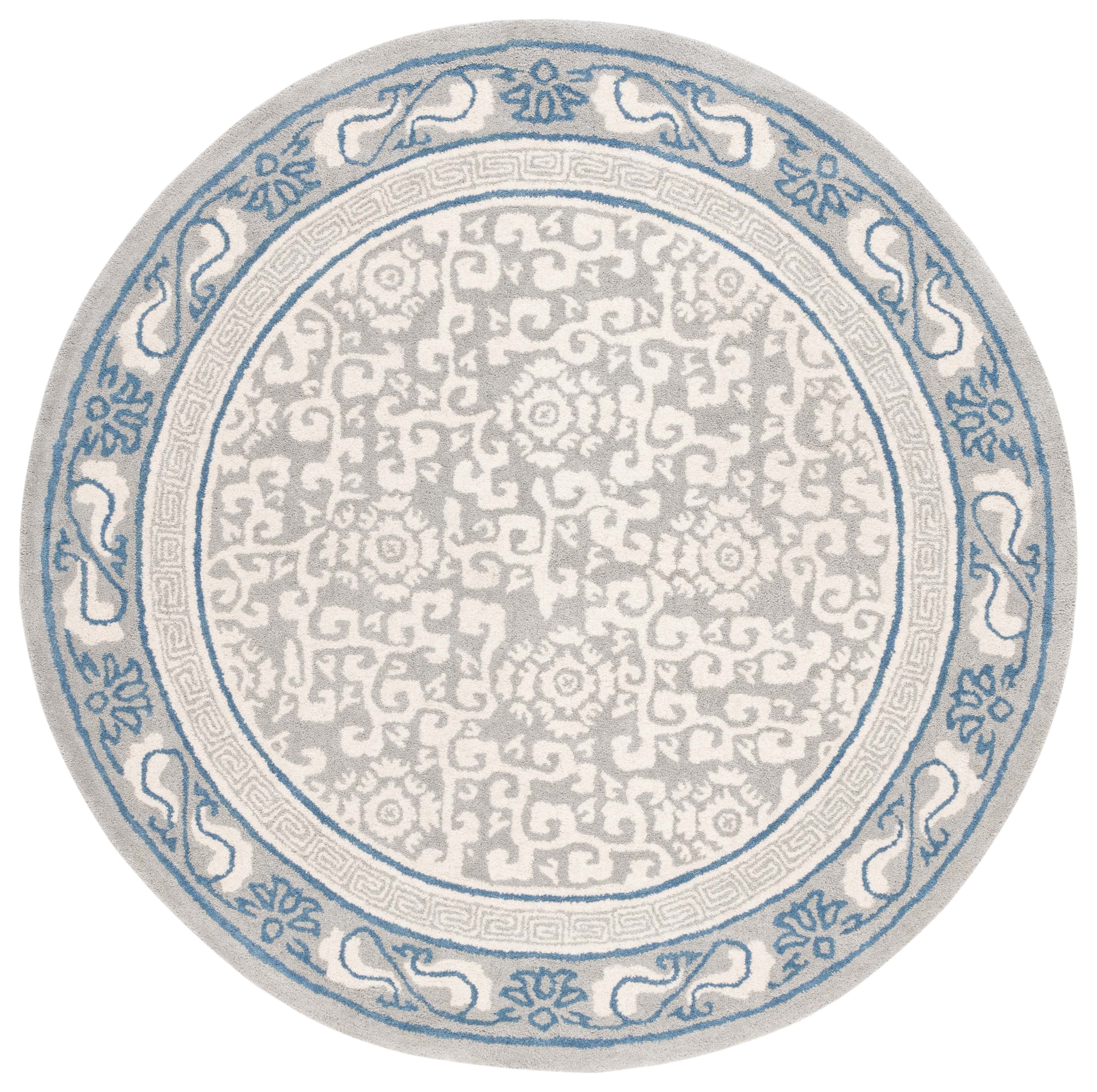 SAFAVIEH Antiquity Tiarnan Oriental Wool Area Rug, Grey/Ivory, 6' x 6' Round