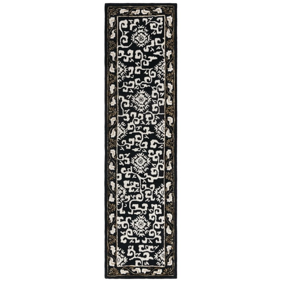 SAFAVIEH Antiquity Tiarnan Oriental Wool Runner Rug, Black/Ivory, 2'3" x 9'