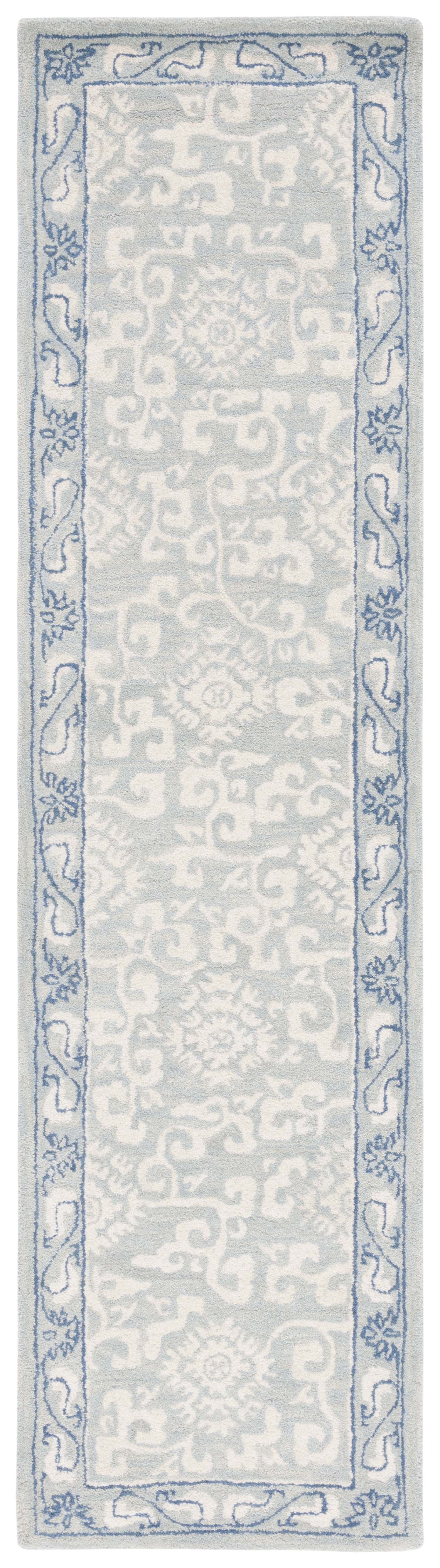 Light Blue and Ivory Tufted Wool Runner Rug